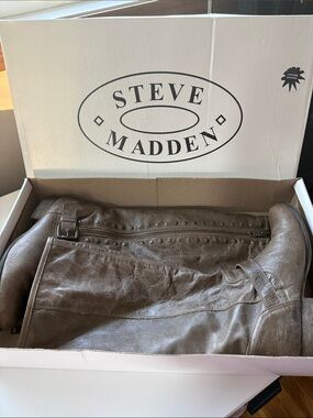 Steve Madden Taupe Leather Studded Knee Boots